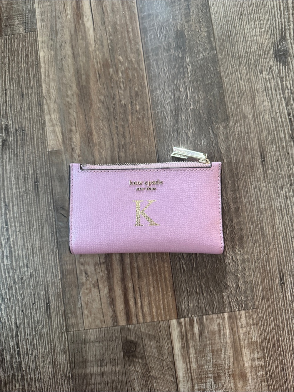 kate spade Pink Leather Monogram Zip Card Case